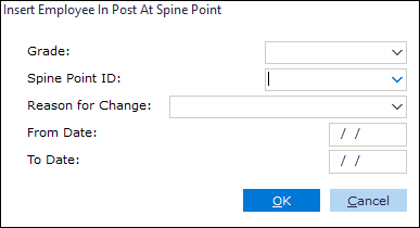 Right-click: New. The Insert Employee in Post At Spine Point form appears.