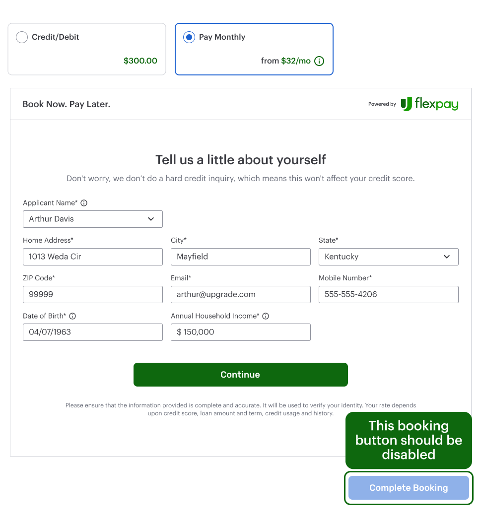 Booking Button - Disable - Flow