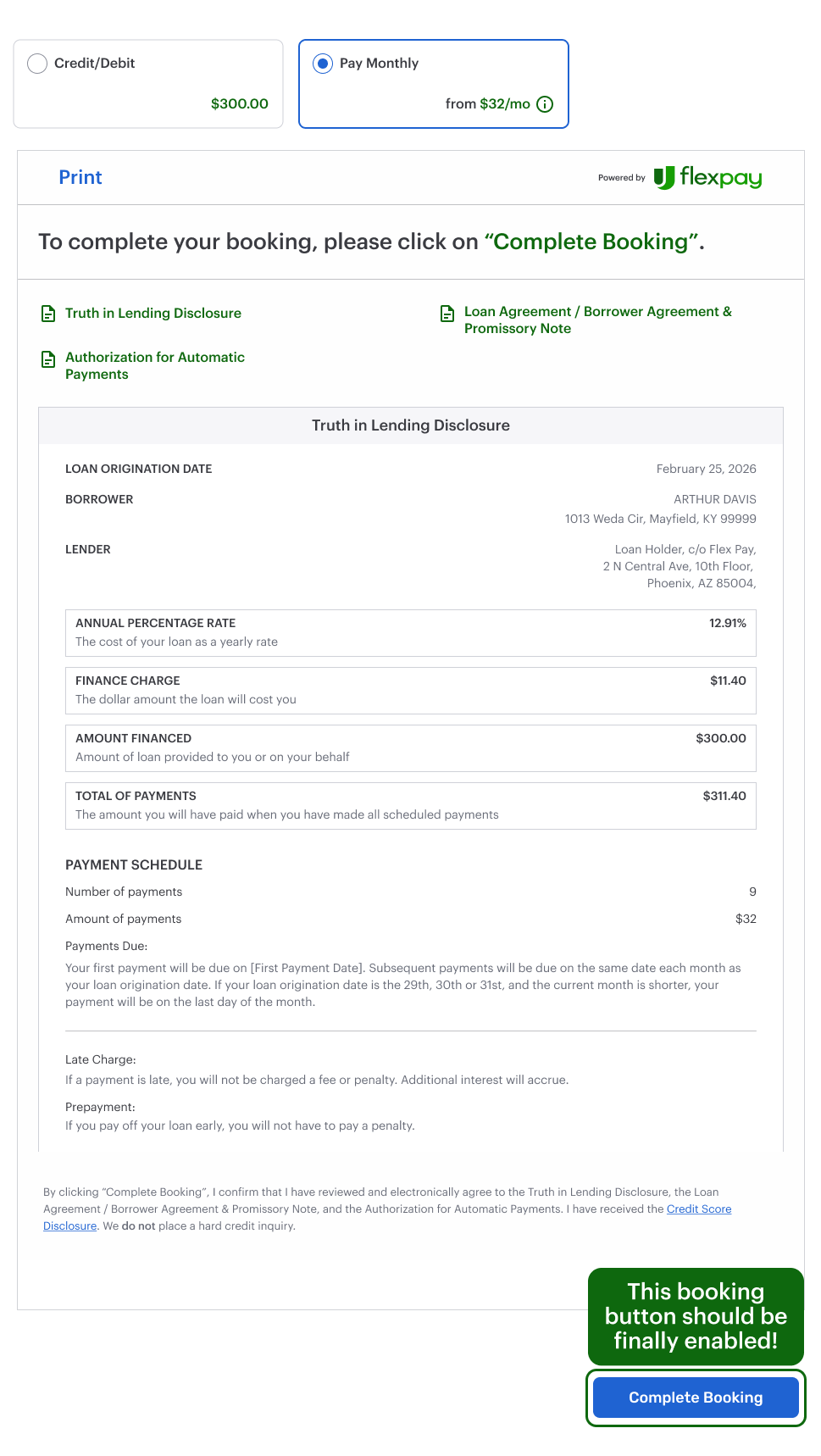 Booking Button - Enable
