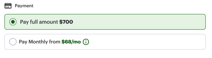Onsite messaging - pay monthly selector - overview multi
