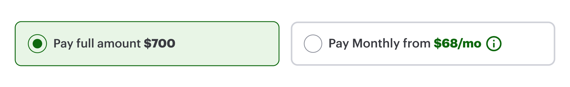 Onsite messaging - pay monthly selector - selector 1