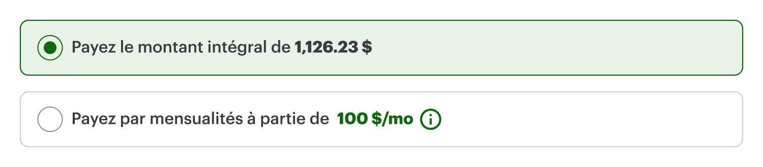 Onsite messaging - pay monthly selector - available - french