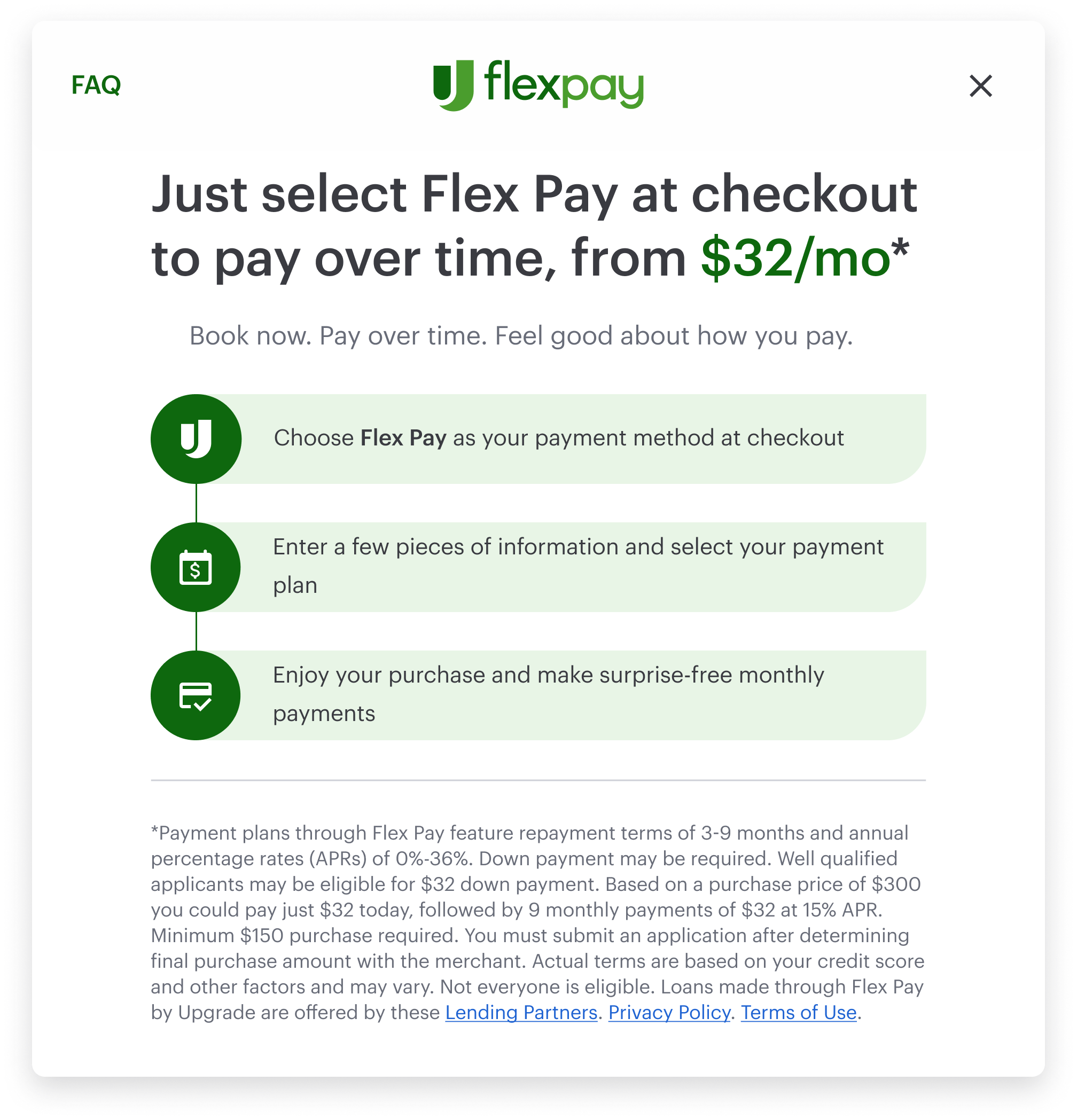 Onsite messaging - from pricing - info modal