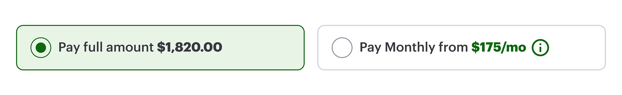 Onsite messaging - pay monthly selector - selector 1
